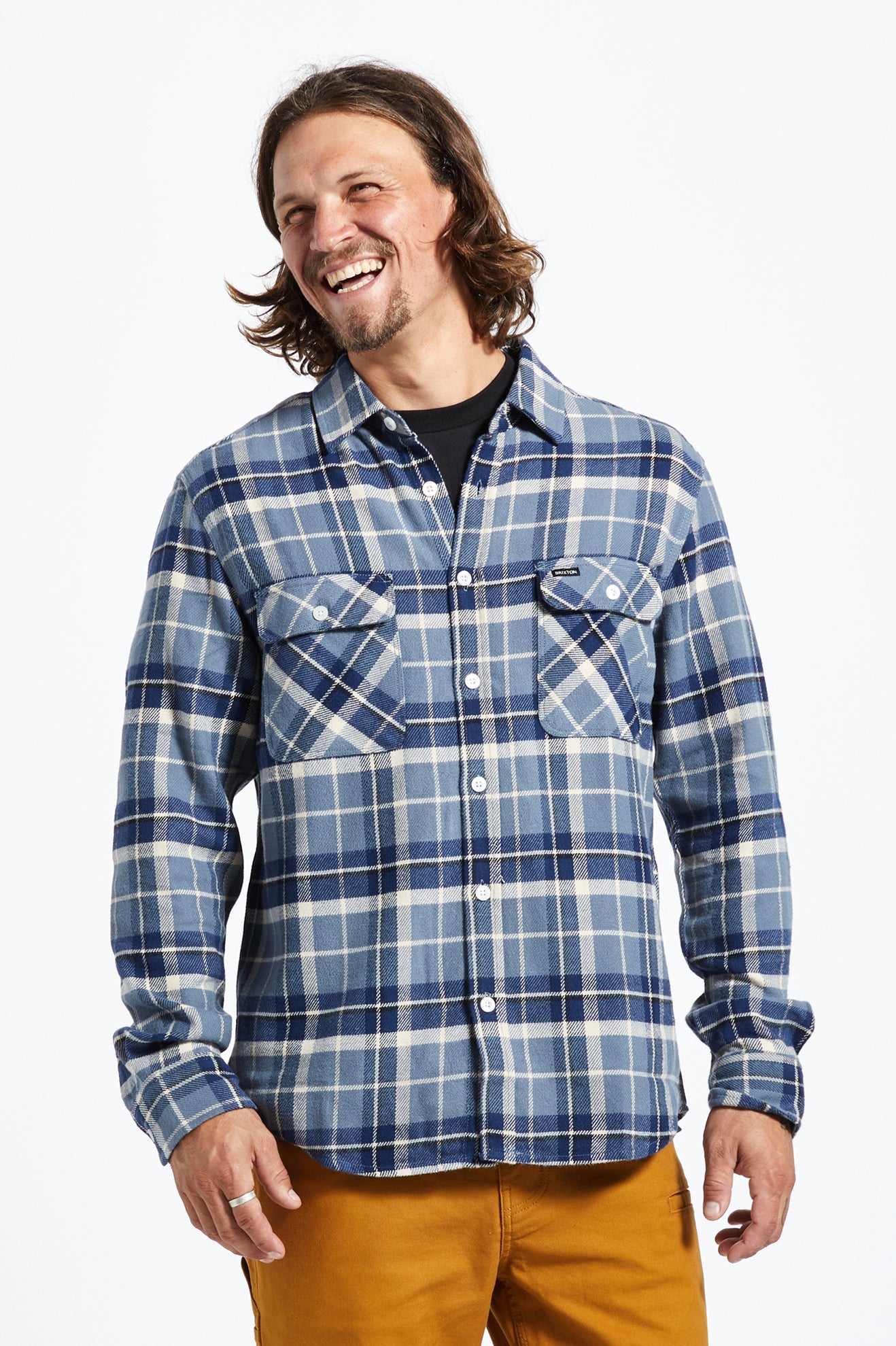 Bowery L/S Flannel - Flint Blue/Twilight Blue/Beige – Wave Riding