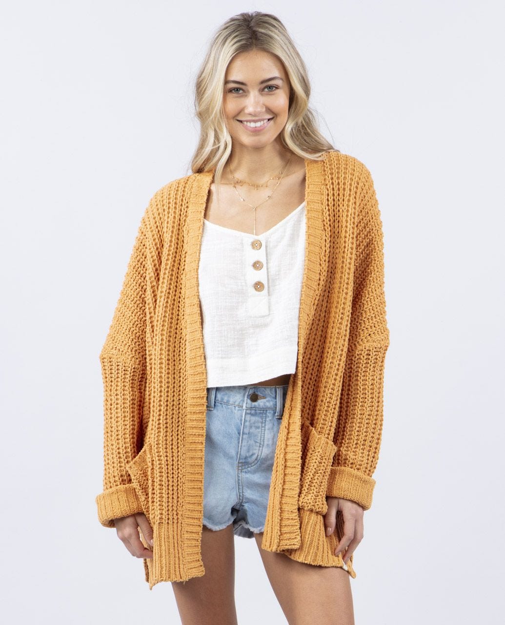 Jersey knit acrylic open cardigan