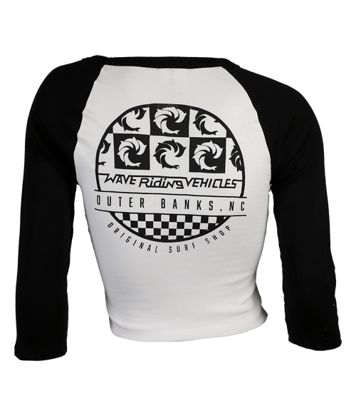 OBX Wall Ladies Crop Raglan T-Shirt - Wave Riding Vehicles