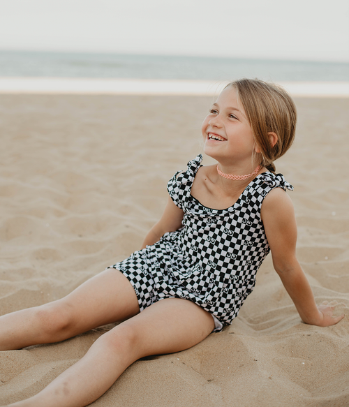 Girls Checker Romper - Wave Riding Vehicles