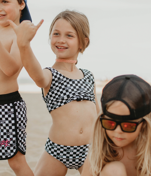 Girls Checker Reversible Bikini Set - Wave Riding Vehicles